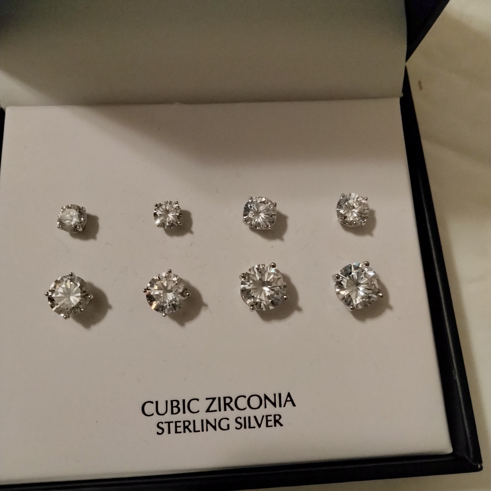Giani Bernini Sterling Silver Cubic Zirconia Earrings - Set Of 4 NWT